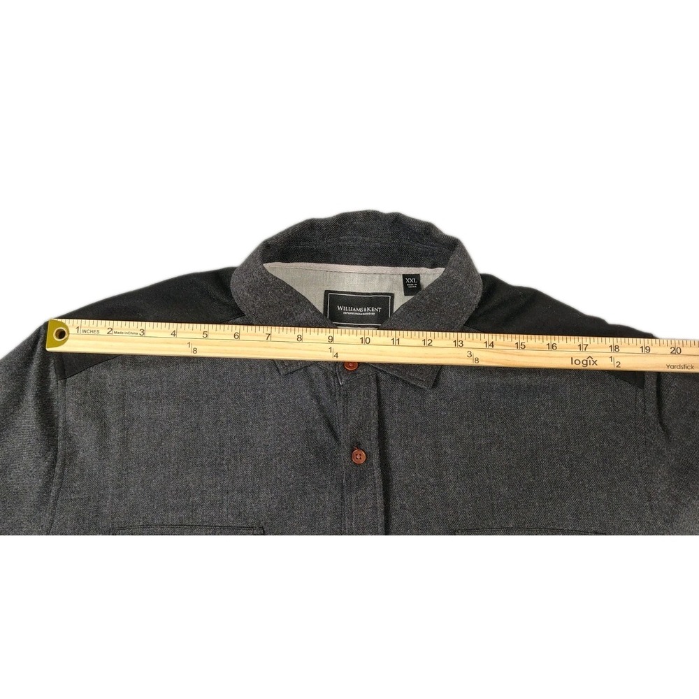 Williams & Kent  100% Wool Flannel Button Up Shirt Mens XXLarge Black Gray Flaw - Picture 9 of 11